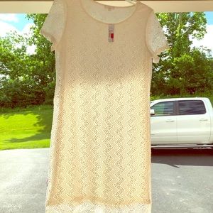 Off white short sleeve lace dress